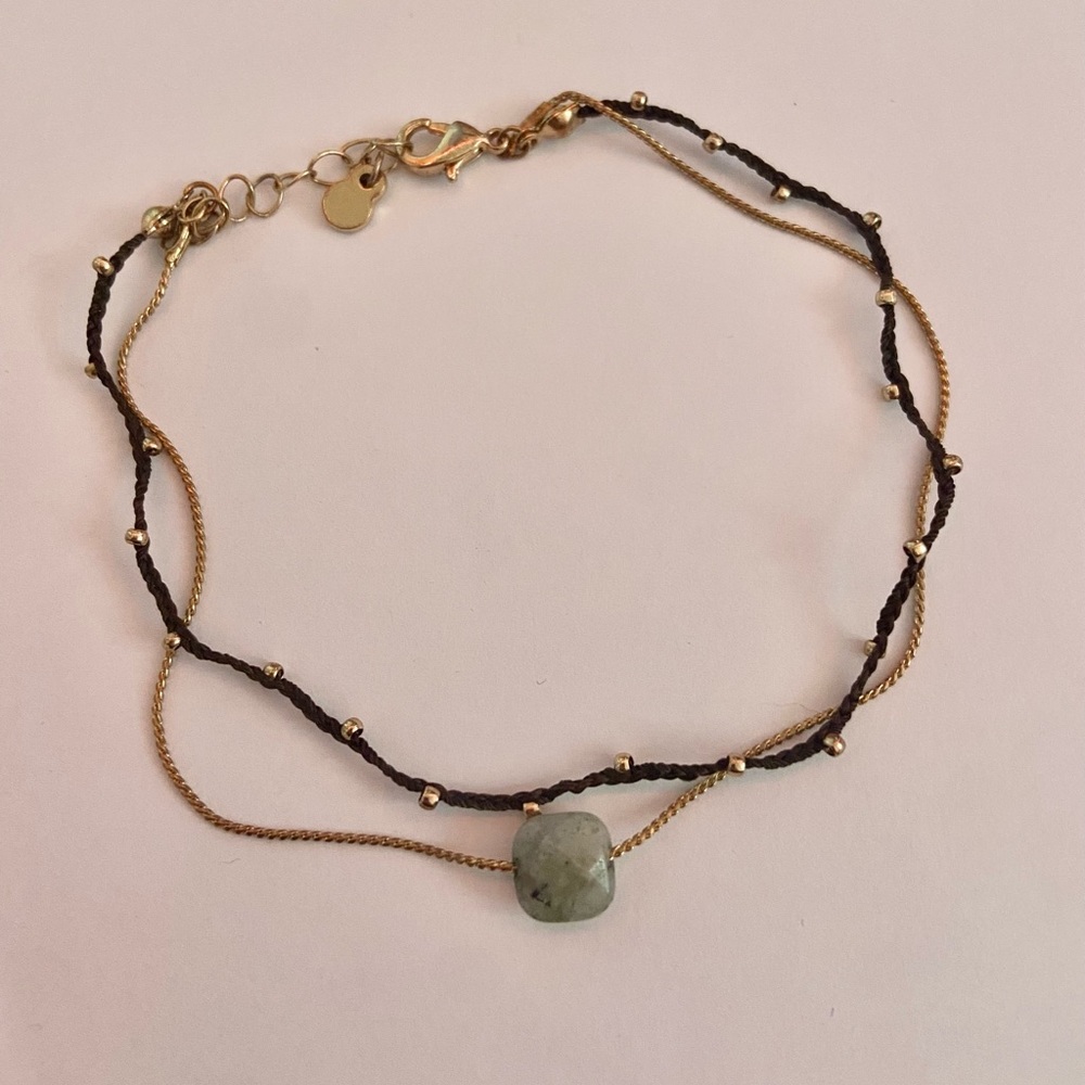 Two string anklet with green stone